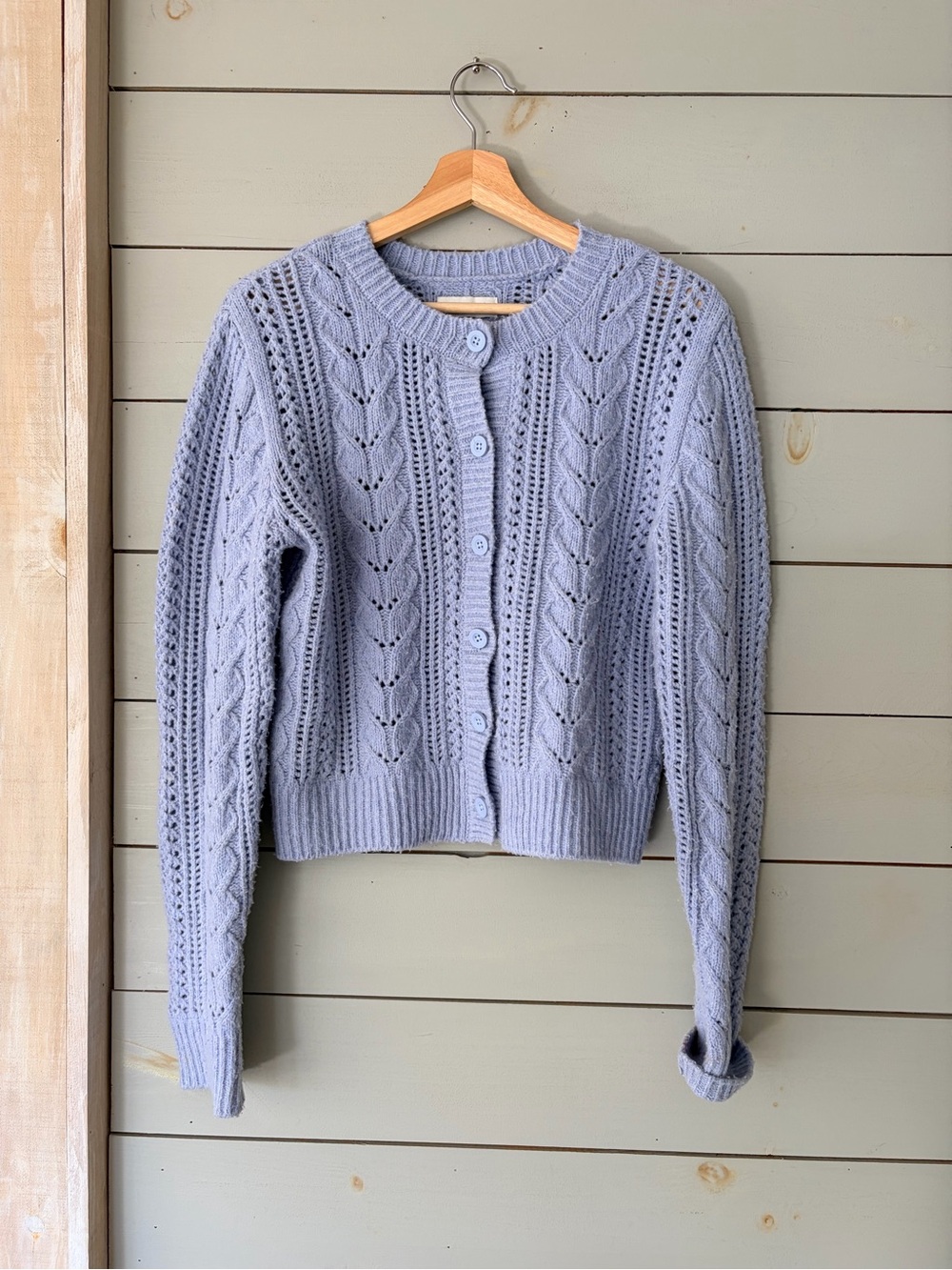 Hollister Blue Pointelle Cable Knit Cardigan Sweater Size Small